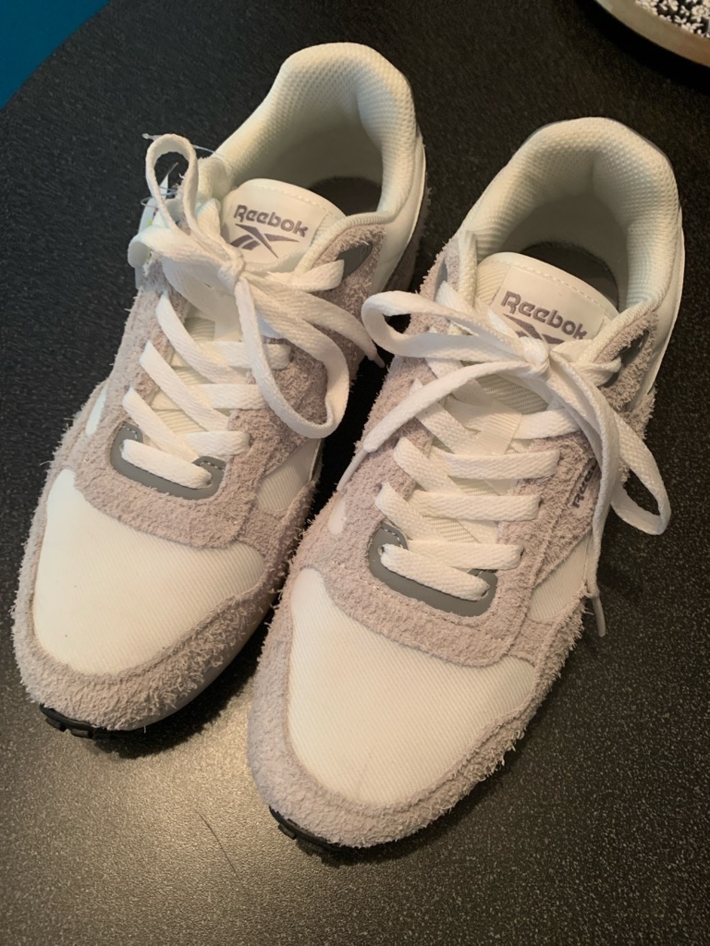 NWT- Reebok Ladies White & Light Gray Suede-Trim Sneakers